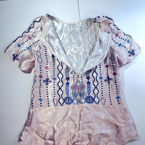 Peter Pilotto Pink Kia Blush Artsy Abstract 100% Silk Short Sleeve Shirt Size 6 - Picture 4 of 13